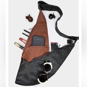 New SASH BAG Black / Brown Reversible Leather Satch Bag Spacious